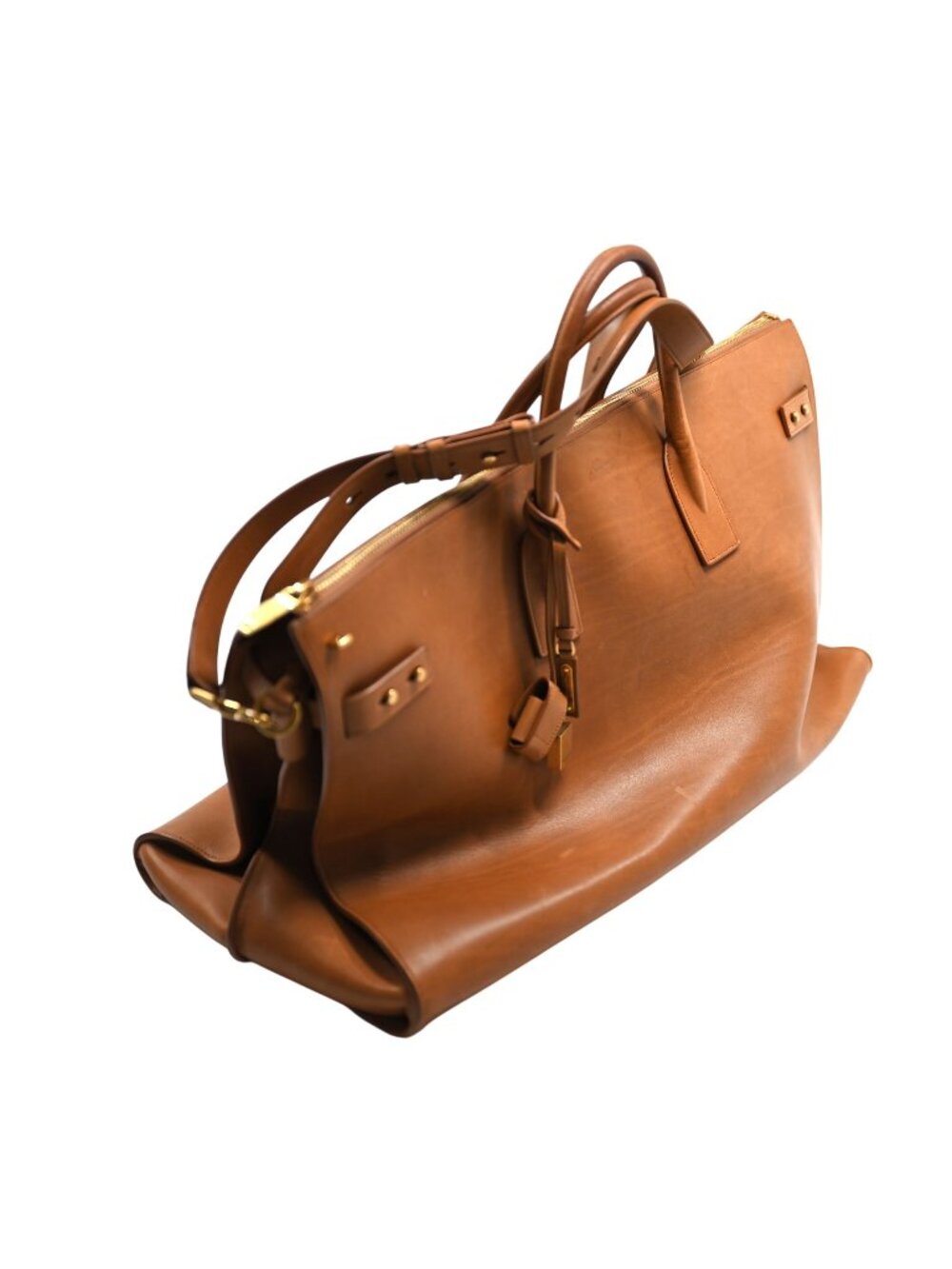 Saint Laurent Extra Large Travel Sac de Jour Leather Tote in Vintage Brown/Gold
